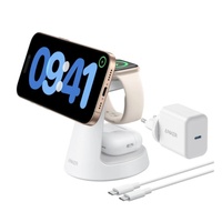 Anker Stand cu incarcare wireless 3 in 1 MagGo 15W, Fast Charging , pentru iPhone seriile 12-16. Apple Watch si AirPods, incarcator si cablu inclus, Alb